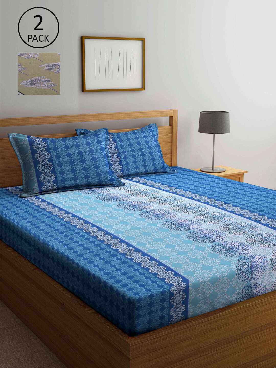 

KLOTTHE Green & Blue 210 TC 2 Queen Bedsheet with 4 Pillow Covers