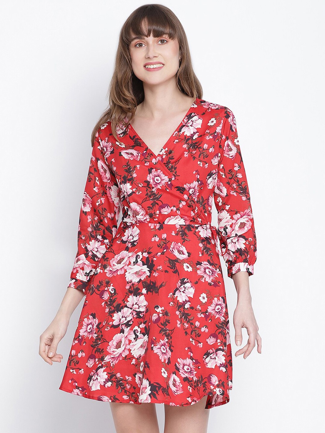 

DRAAX Fashions Women Red Floral Printed Wrap Dress