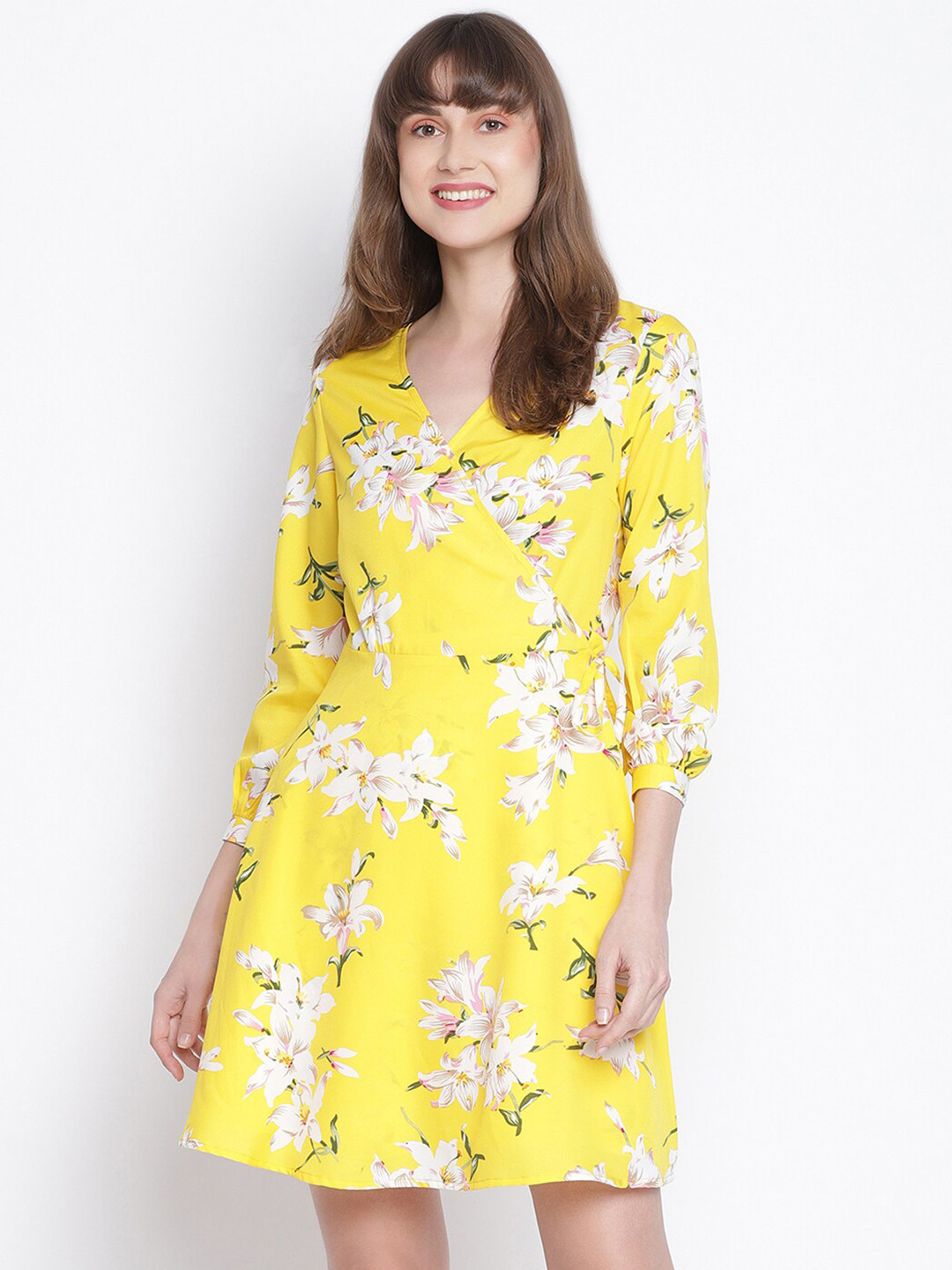 

DRAAX Fashions Yellow Floral A-Line Dress