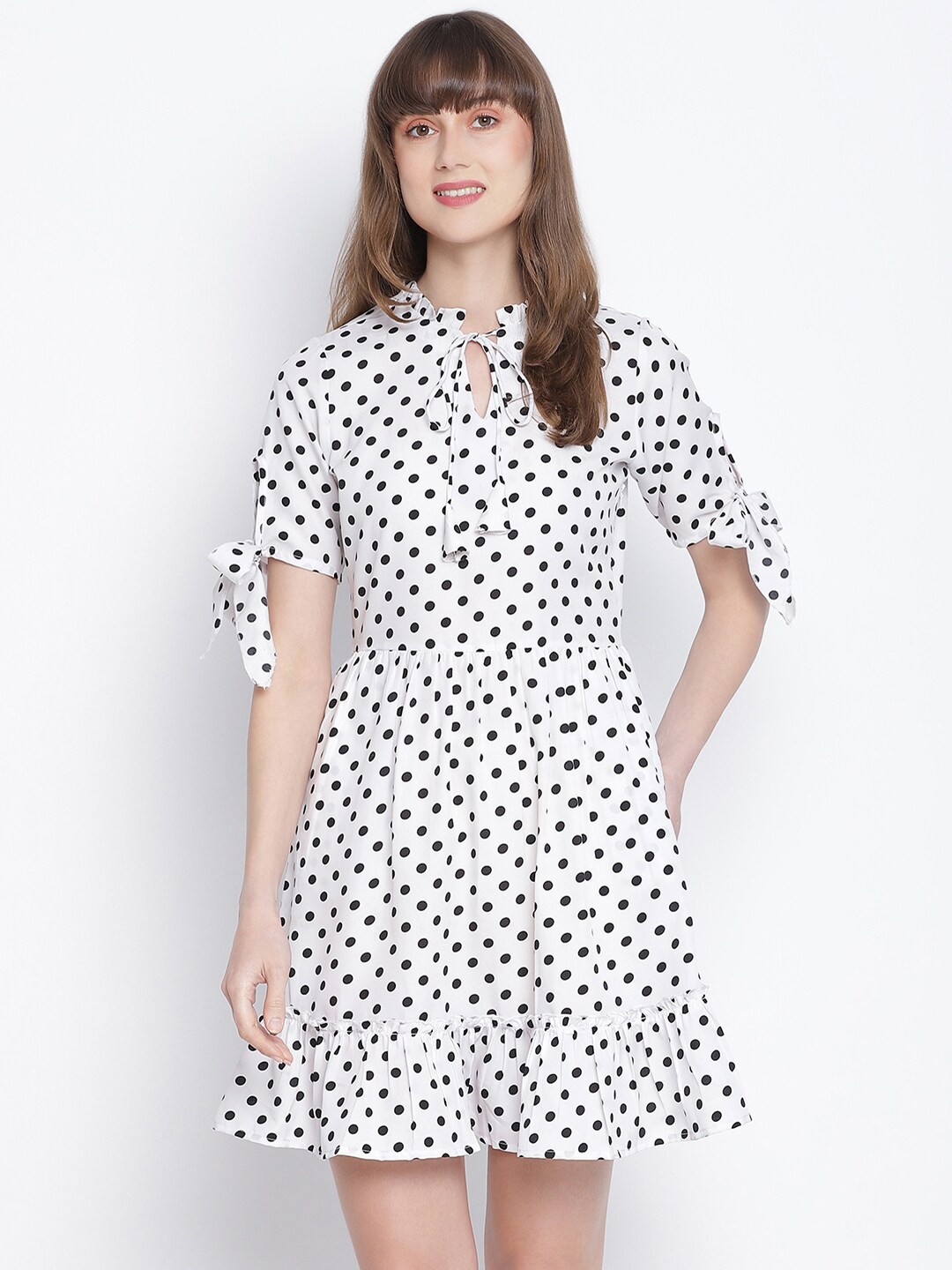 

DRAAX Fashions Women White & Black Polka Dots Dress