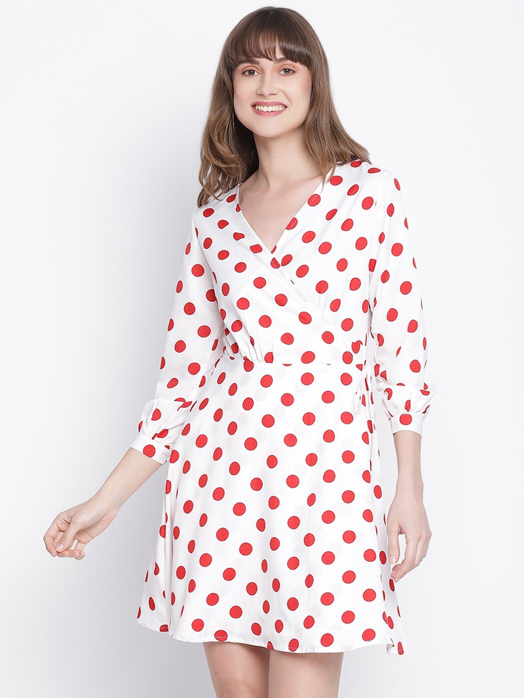 

DRAAX Fashions White Polka Dots Printed A-Line Dress