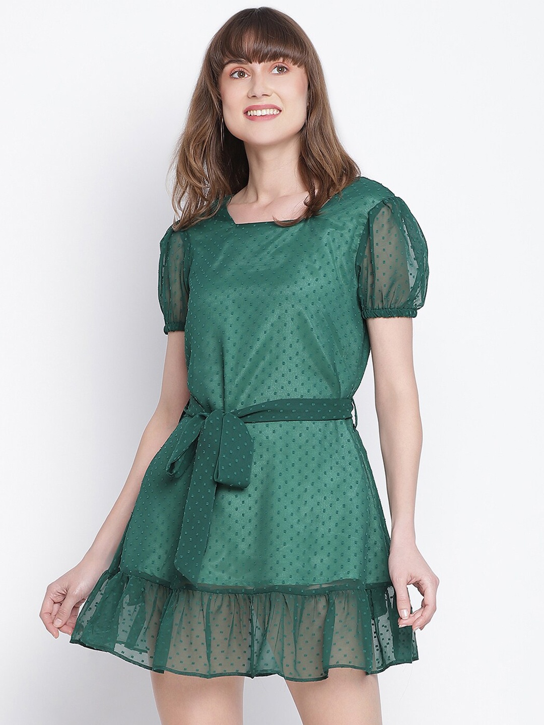 

DRAAX Fashions Green & Deep Grass Green A-Line Dress