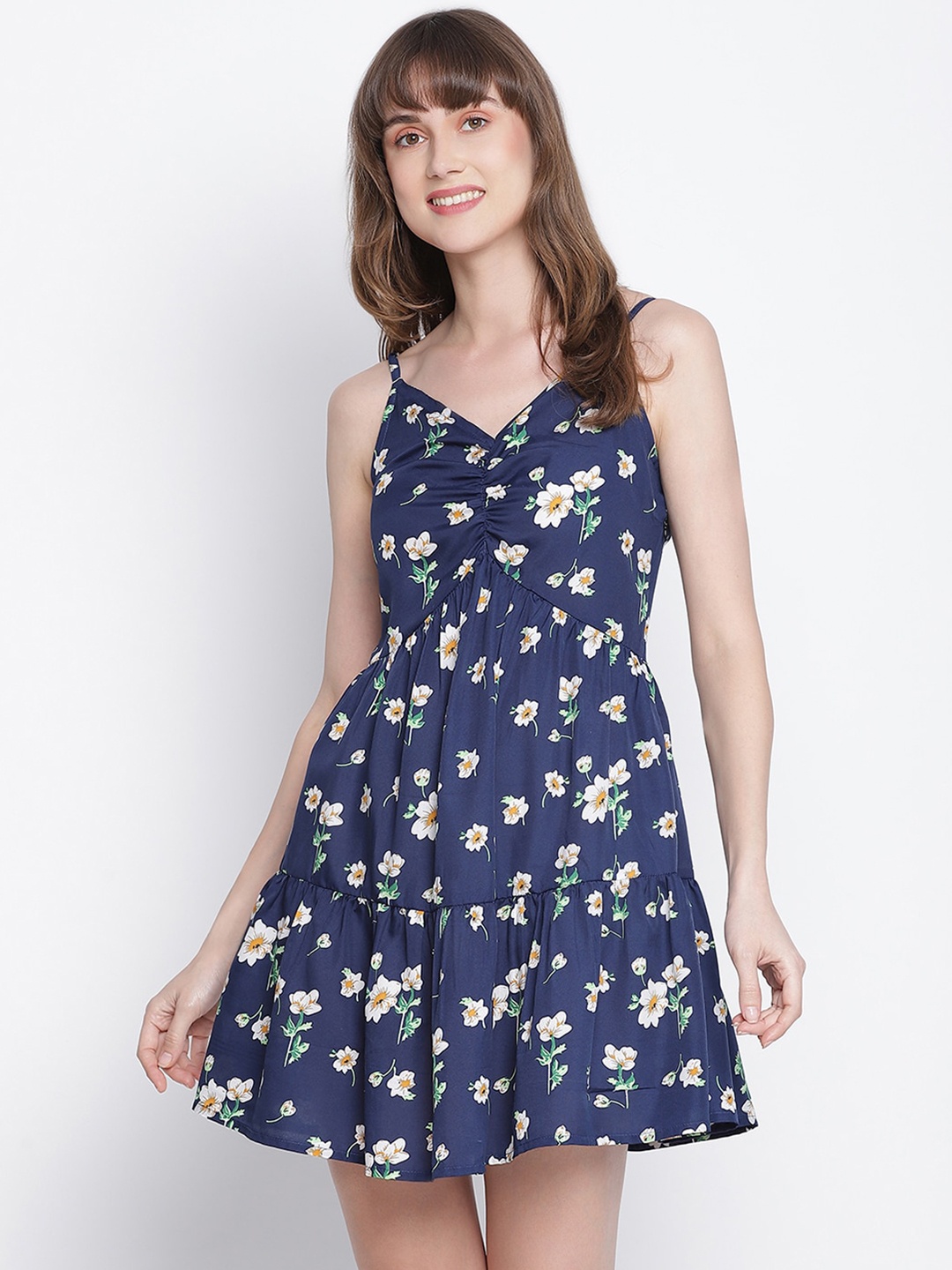 

DRAAX Fashions Blue Floral Printed A-Line Mini Dress