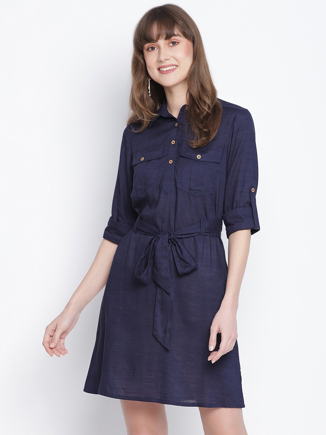 

DRAAX Fashions Navy Blue Shirt Dress