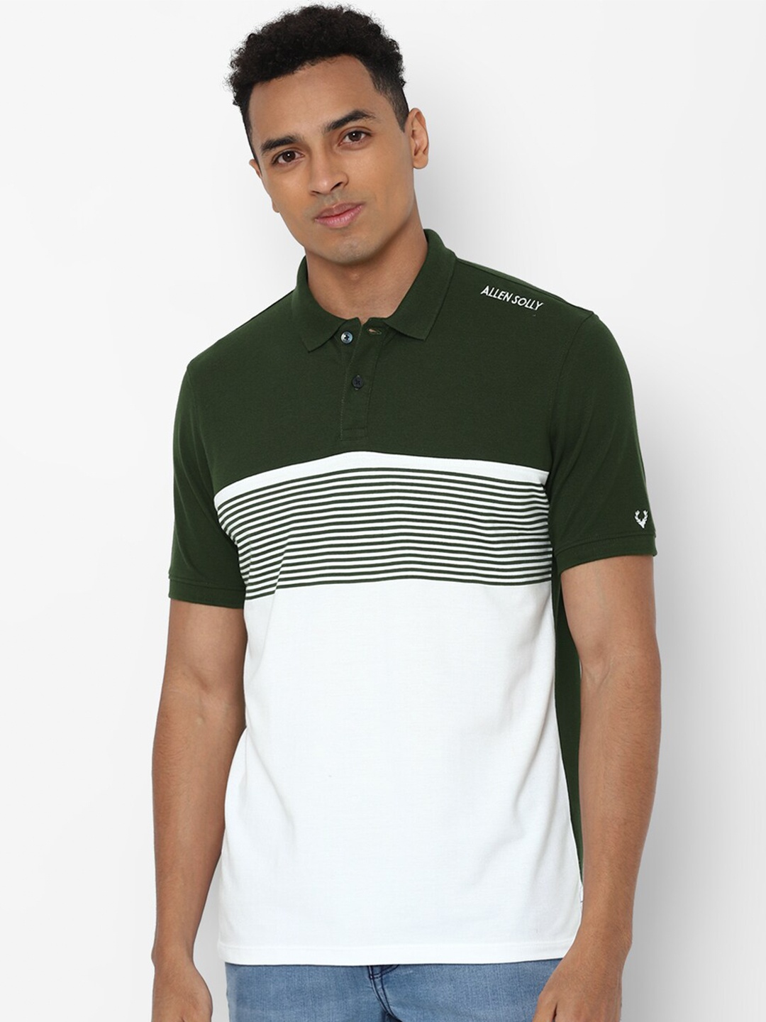 

Allen Solly Men White Colourblocked Polo Collar T-shirt
