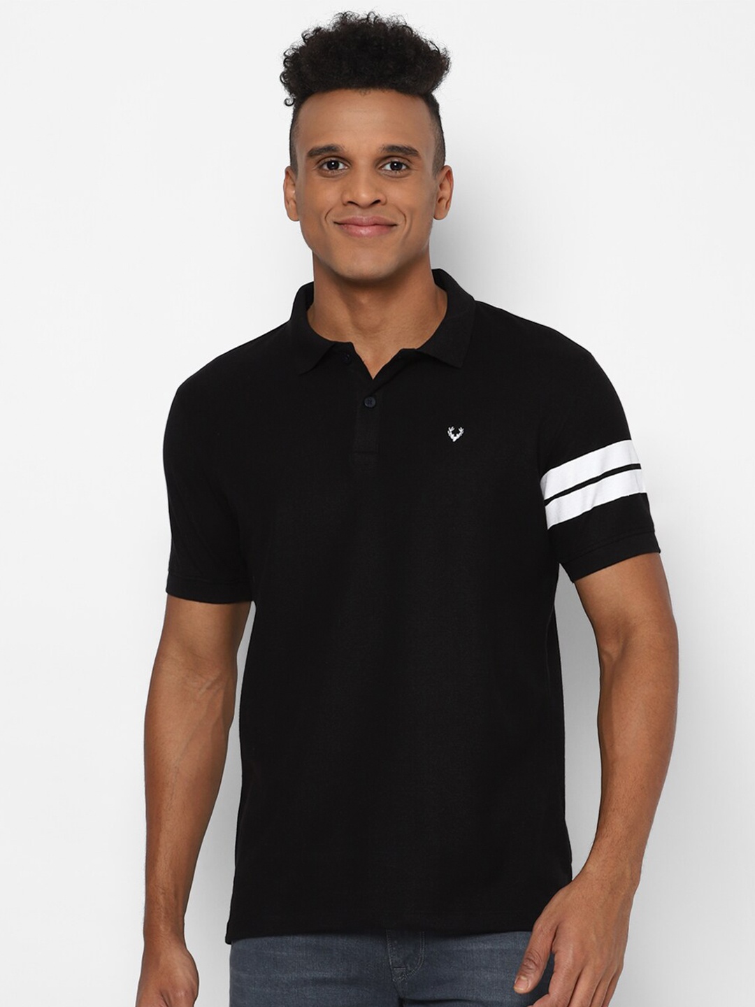 

Allen Solly Men Black & White Solid Polo Collar T-shirt