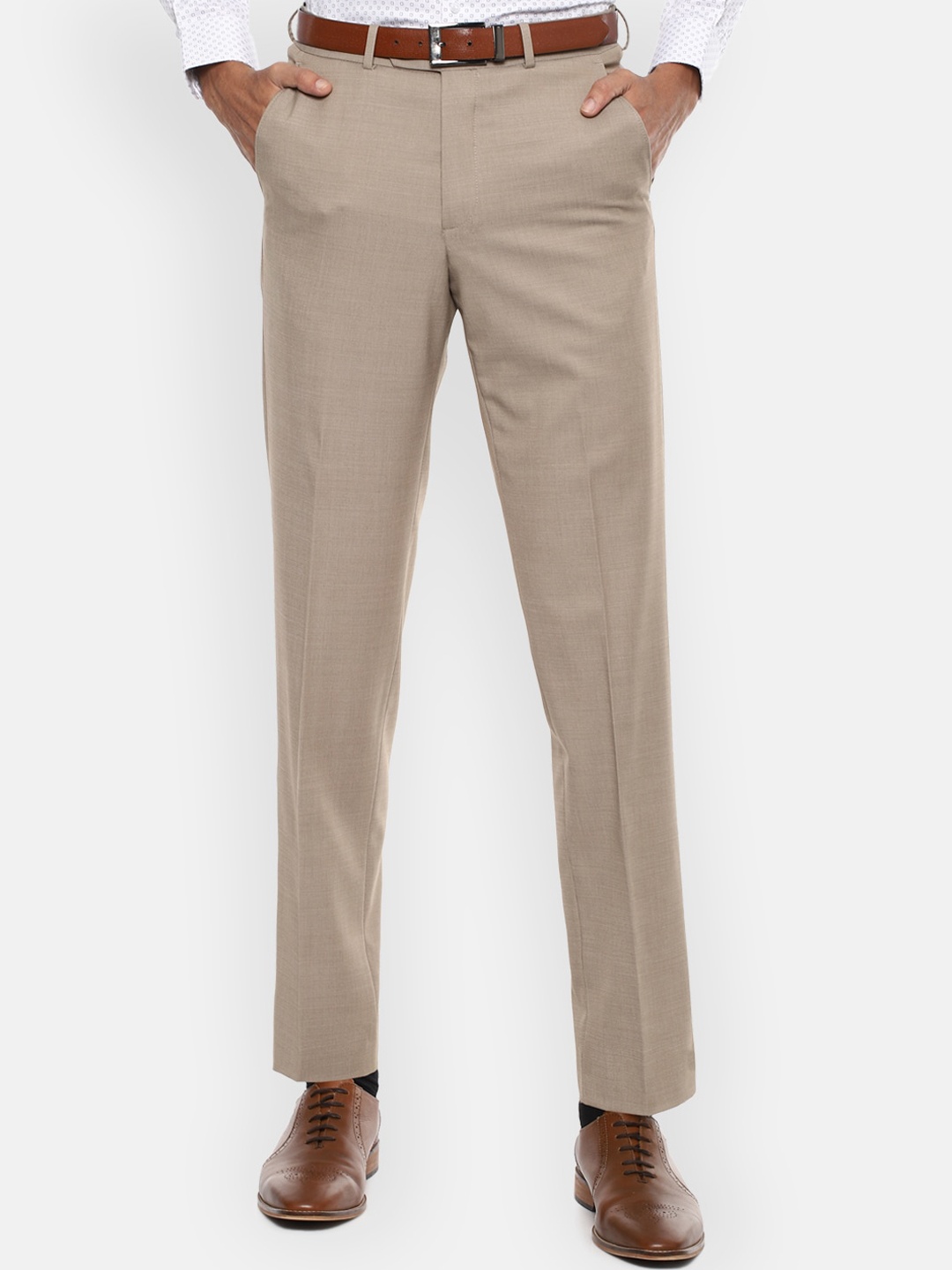 

Van Heusen Men Beige Textured Regular Fit Trousers