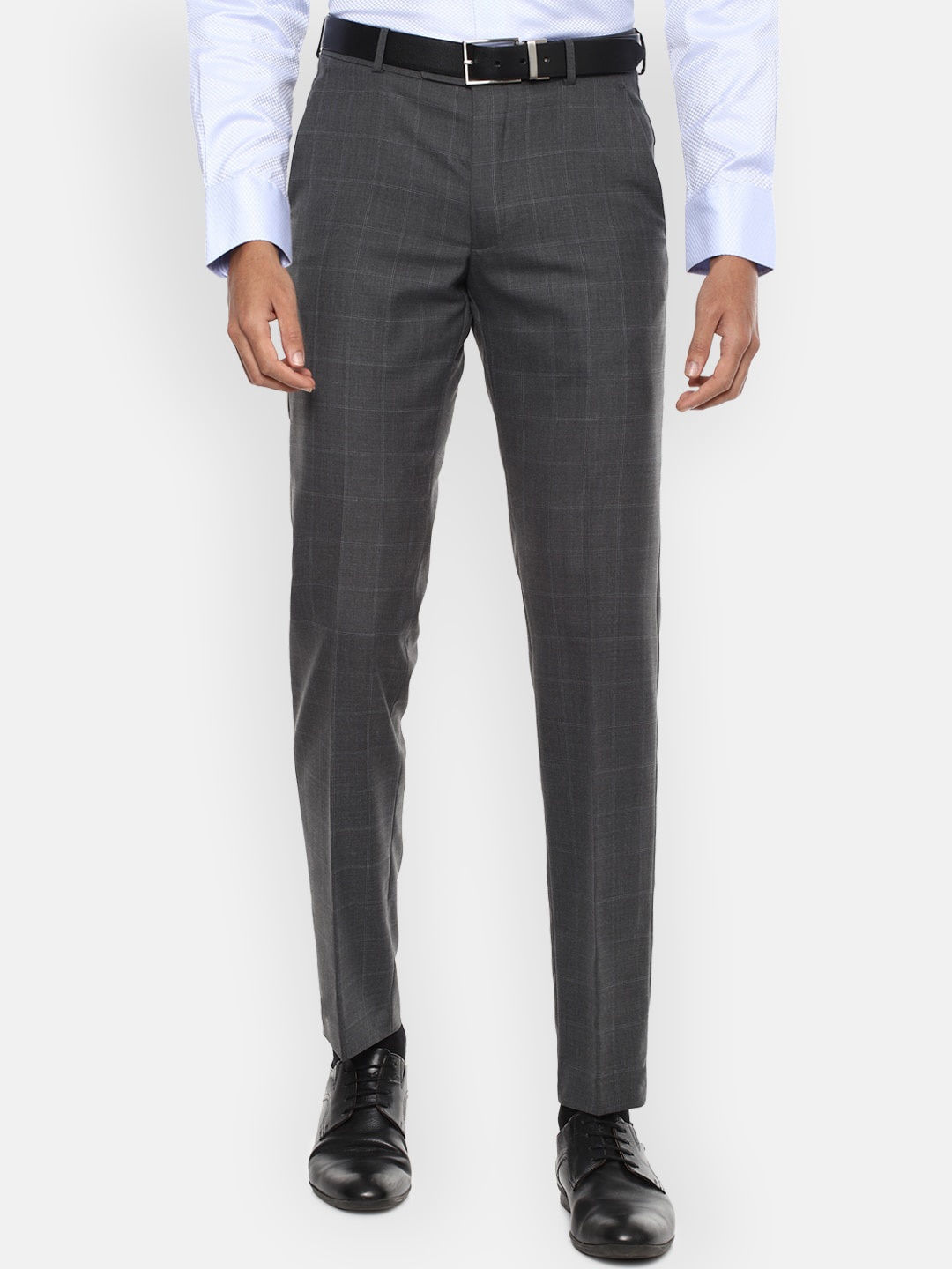 

Van Heusen Men Grey Checked Slim Fit Formal Trousers