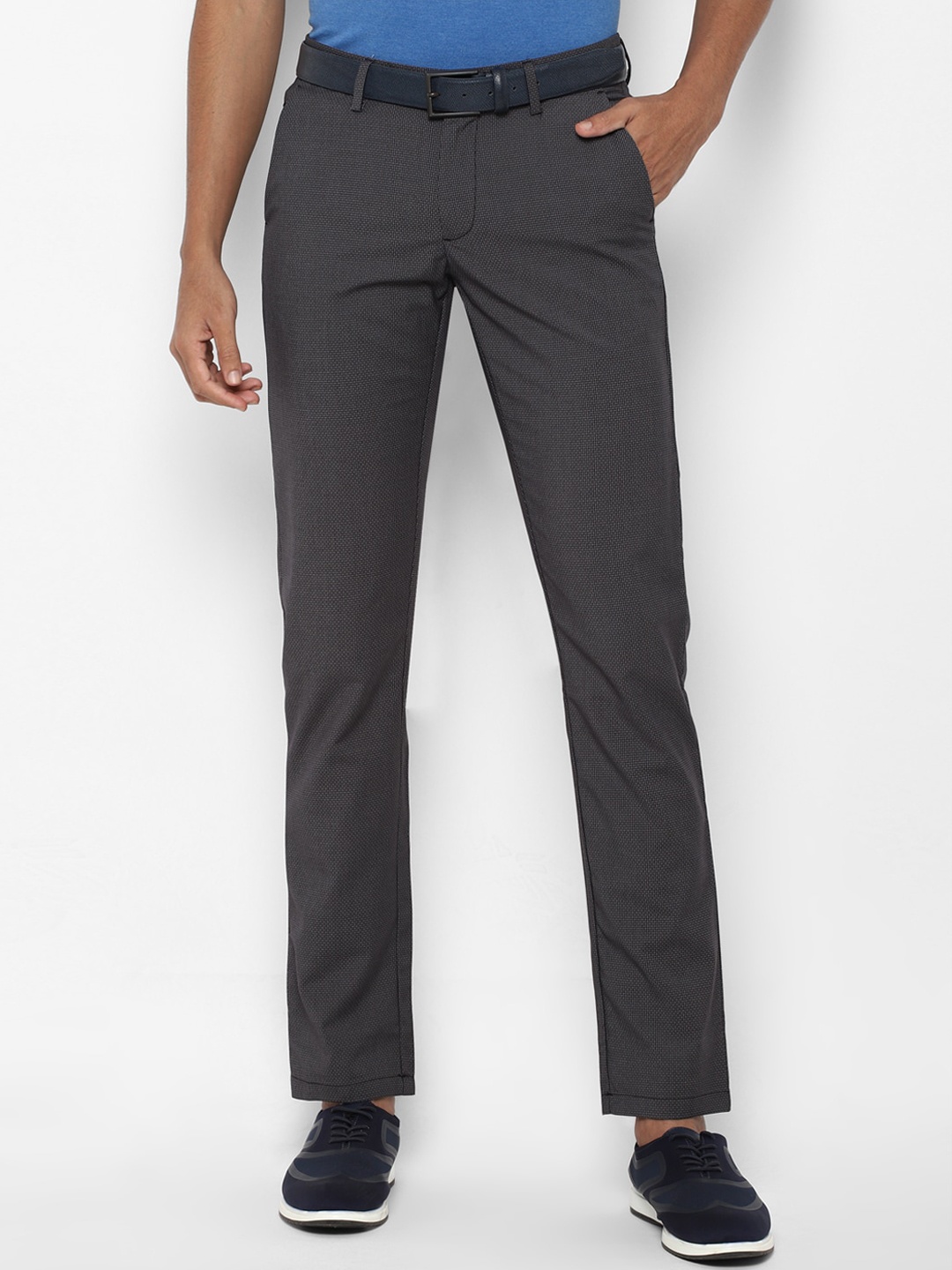 

Allen Solly Men Grey Textured Slim Fit Trousers