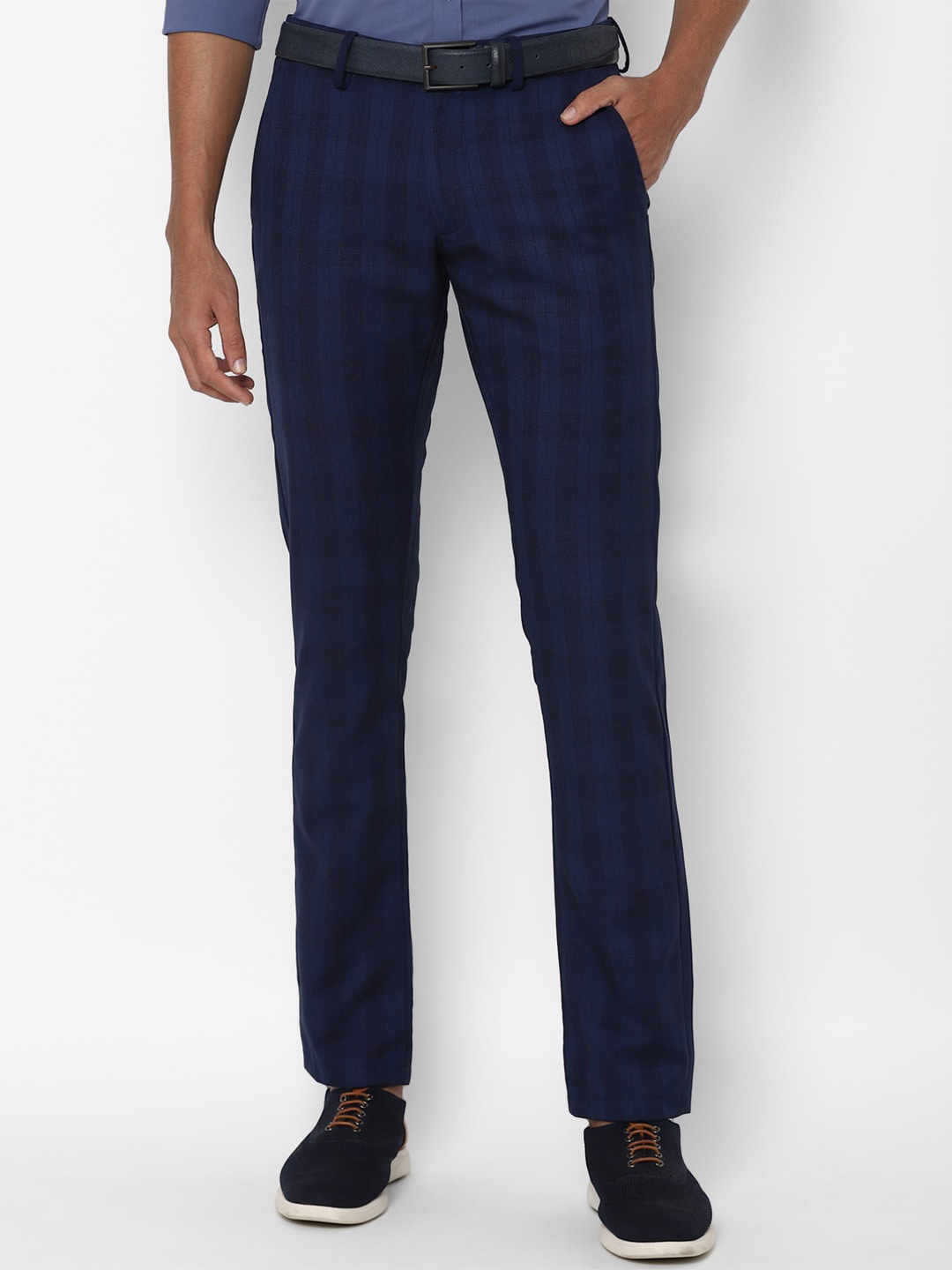 

Allen Solly Men Navy Blue Checked Slim Fit Regular Trousers