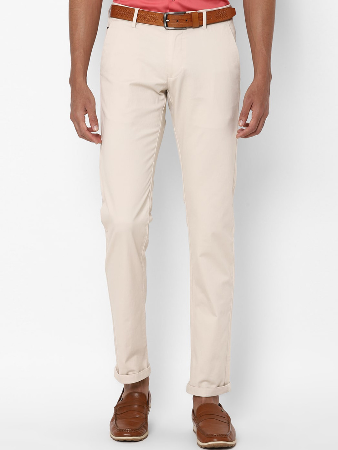 

Allen Solly Men Cream-Coloured Slim Fit Trousers