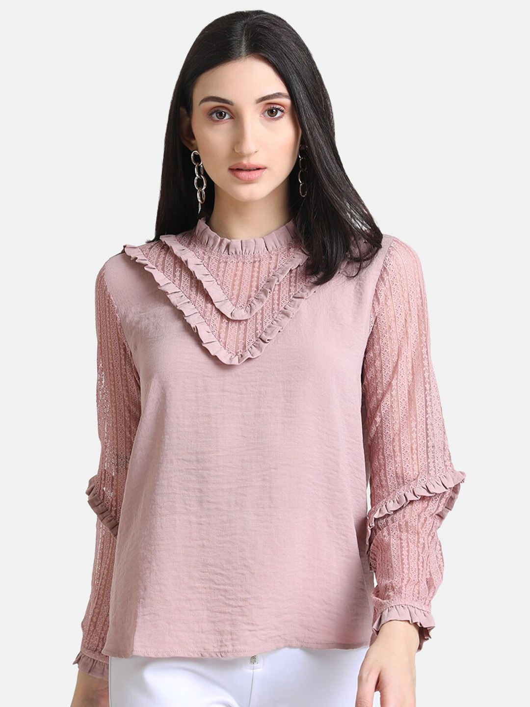 

Kazo Women Pink Self Design High Neck Regular Top