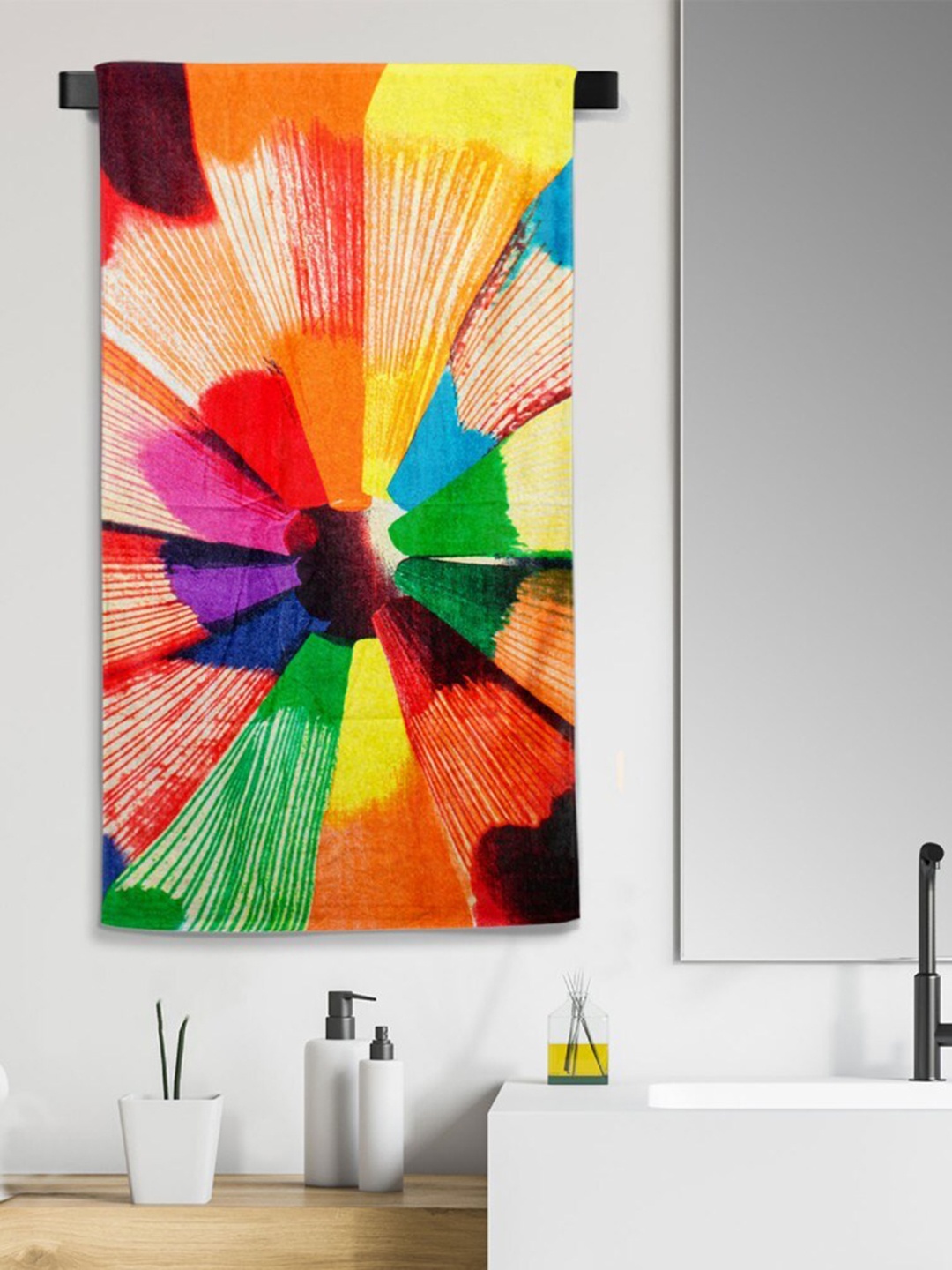 

Aura Multicoloured Printed Medium Bath Towel 350 GSM, Multi