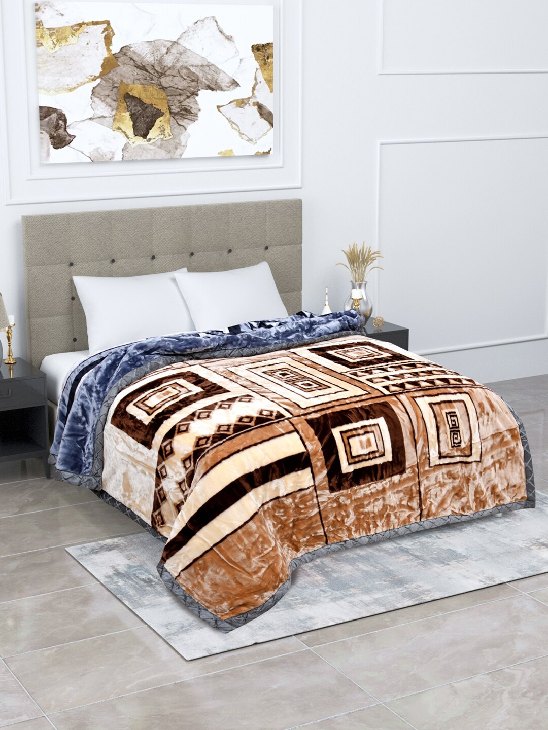 

BOMBAY DYEING Brown & Grey Geometric Heavy Winter Double Bed Blanket