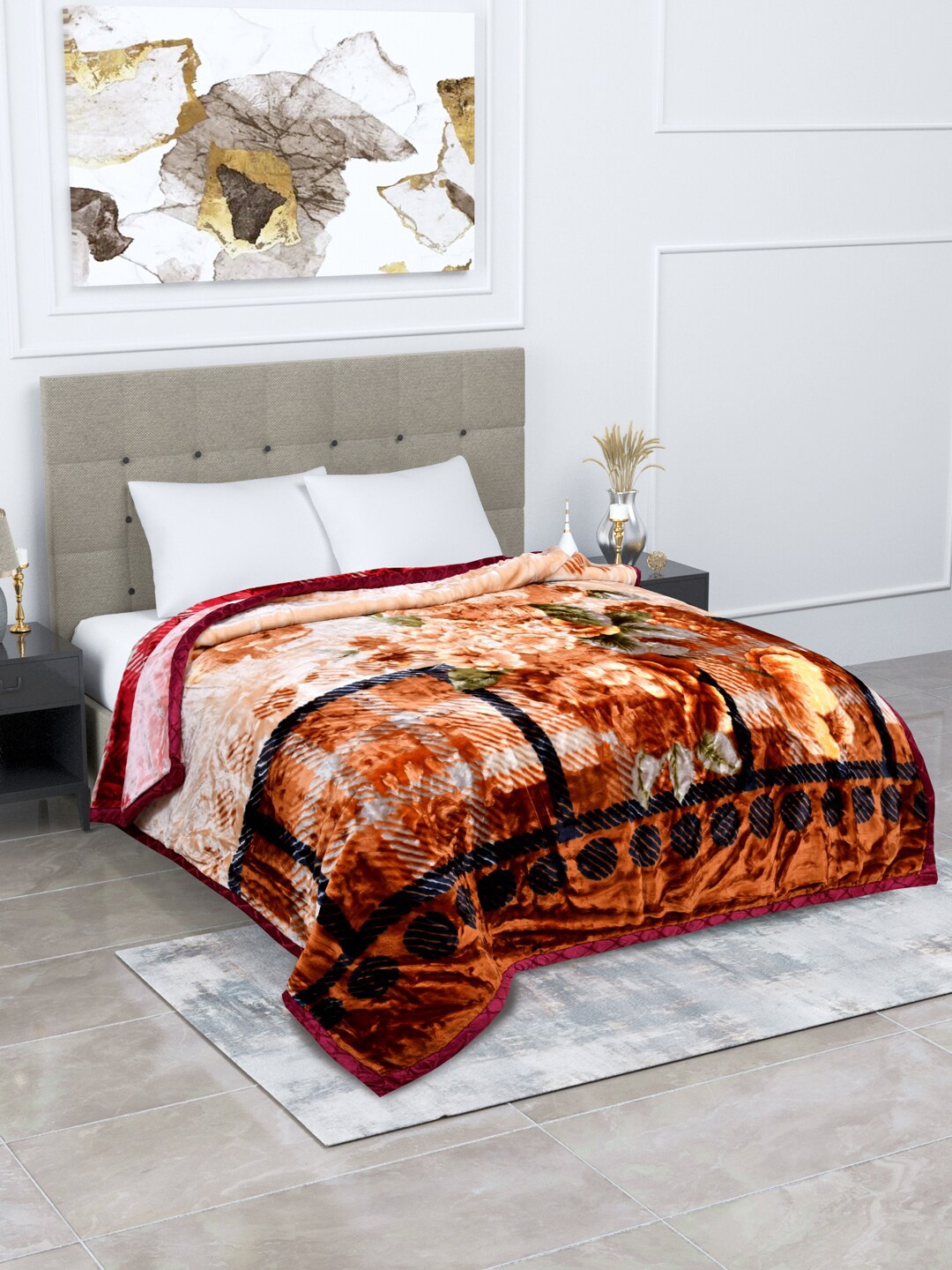 

BOMBAY DYEING Black & White Floral Heavy Winter Double Bed Blanket