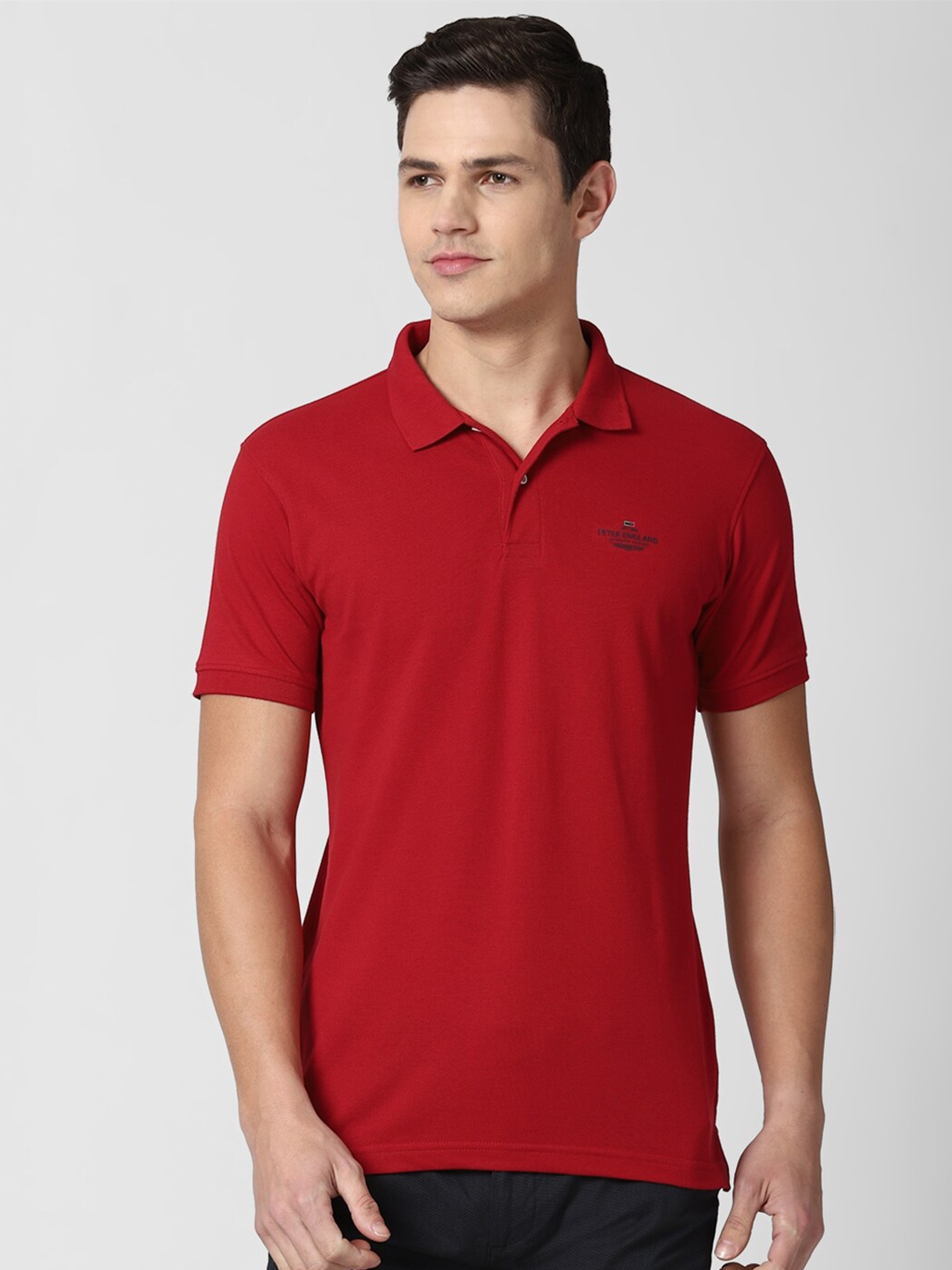 

Peter England Casuals Men Red Polo Collar Slim Fit T-shirt