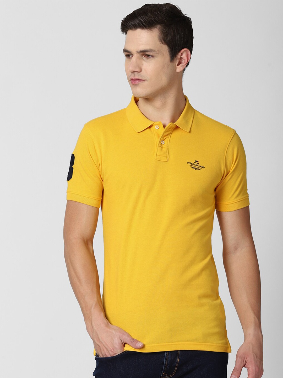 

Peter England Casuals Men Yellow Polo Collar Slim Fit T-shirt