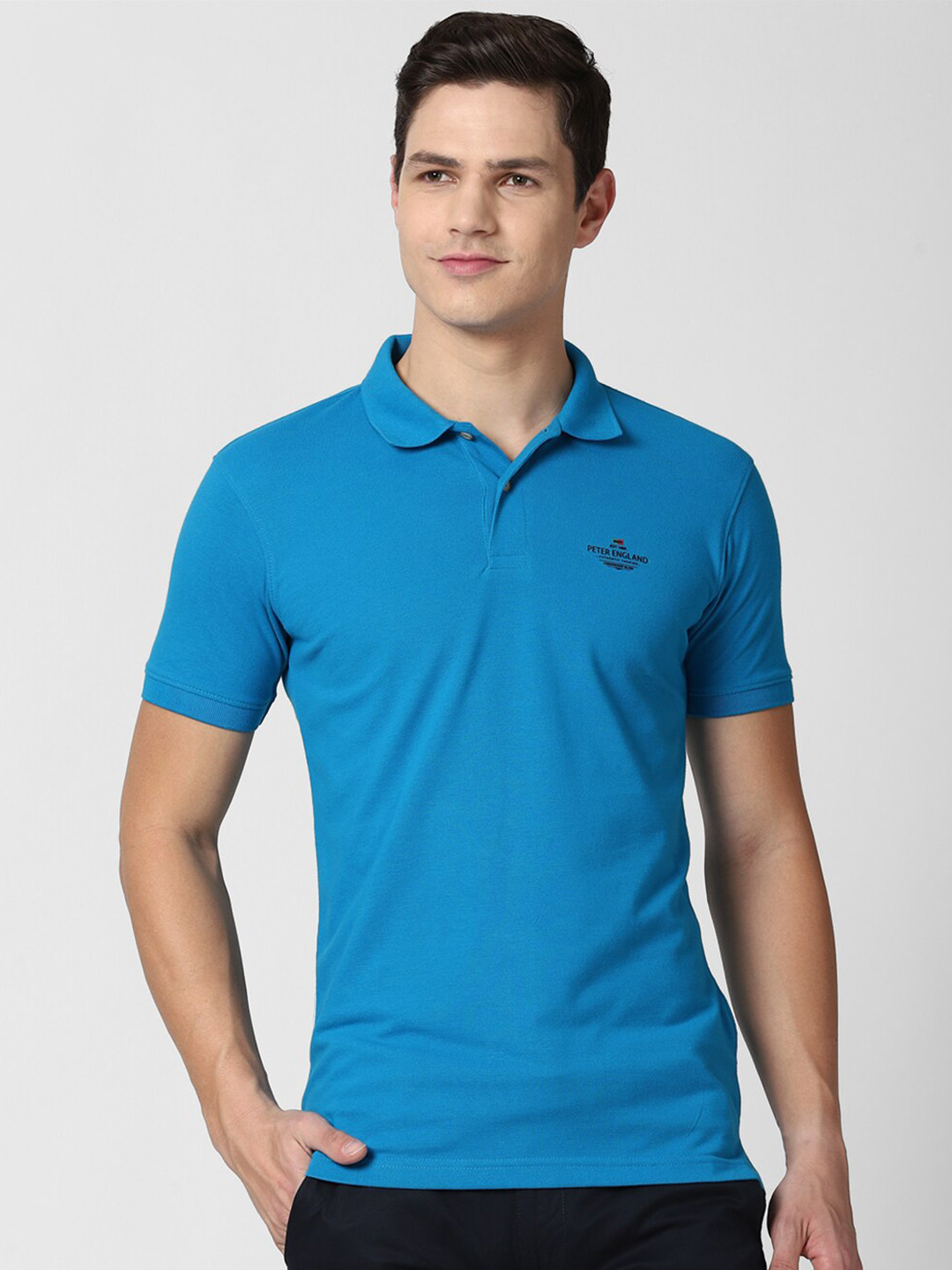 

Peter England Casuals Men Blue Polo Collar Slim Fit T-shirt
