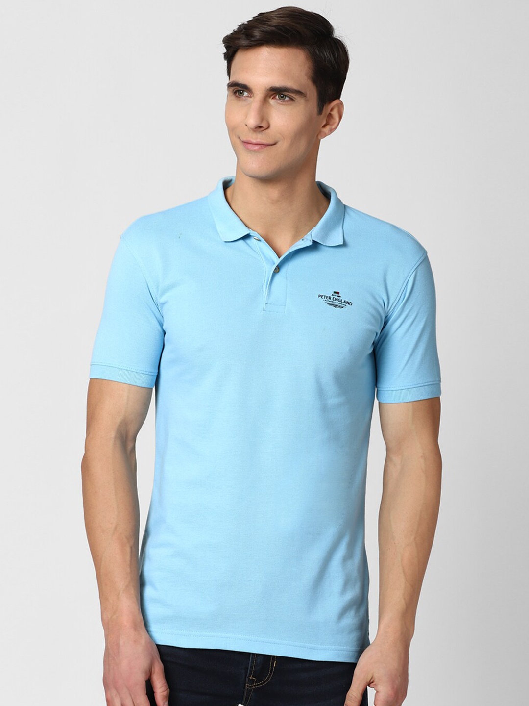 

Peter England Casuals Men Blue Polo Collar Slim Fit T-shirt