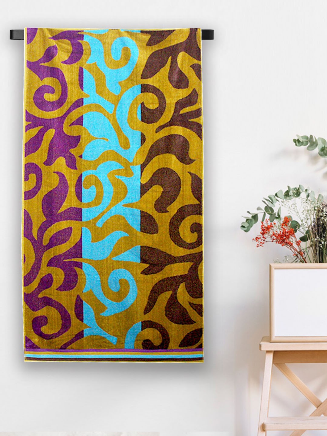

Aura Mustard Yellow & Brown Rosabell Jacquard 410 GSM Cotton Large Beach Towel