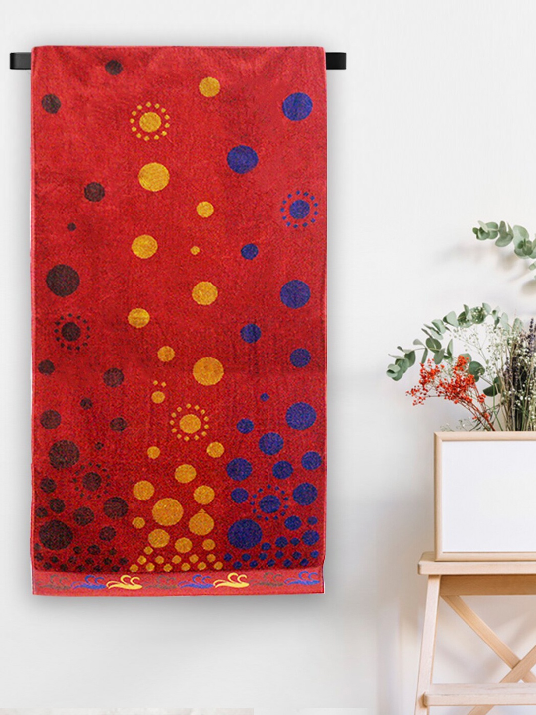 

Aura Maroon Circle Printed Jacquard Cotton 410 GSM Large Beach Towel