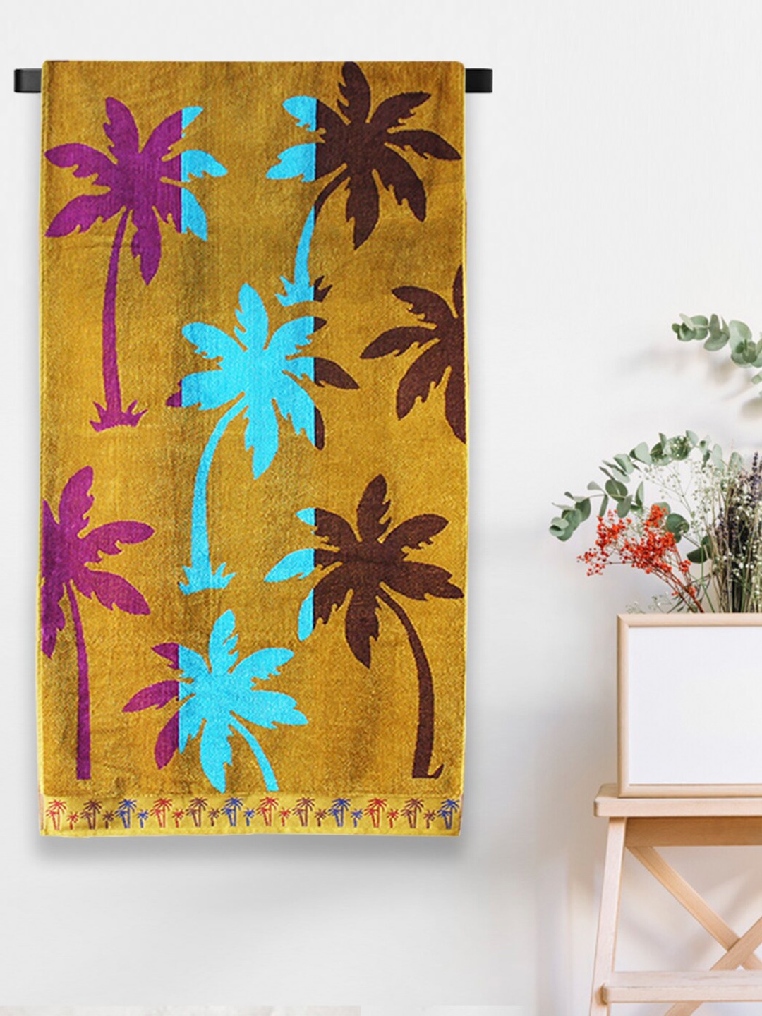 

Aura Unisex Mustard Yellow & Purple Jacquard Cotton Large 410 GSM Beach Towel