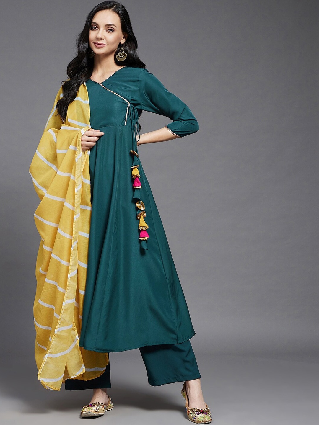 

Azira Women Green Angrakha Kurta with Palazzos & With Dupatta