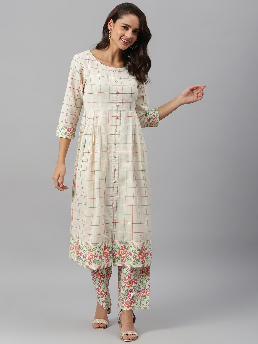 

Azira Women Off White Pure Cotton Kurta with Palazzos