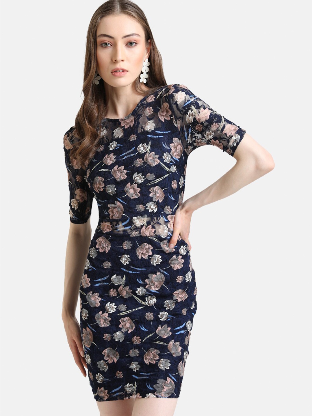 

Kazo Blue Floral Printed Sheath Dress