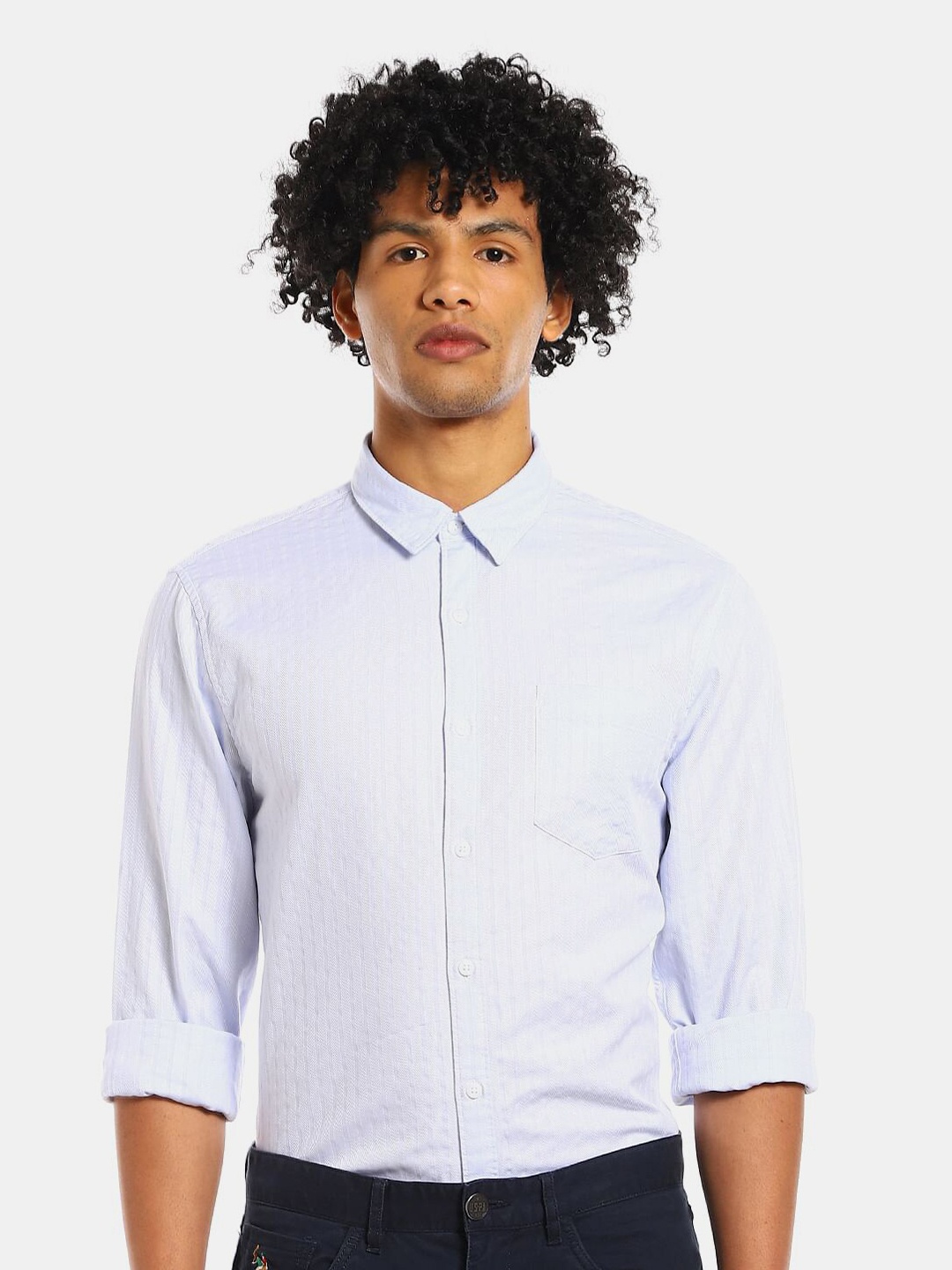 

Ruggers Men Blue Striped Regular Fit Casual Shirt