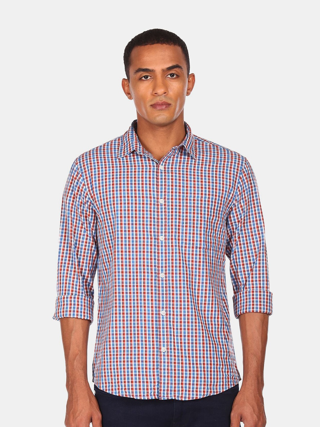 

Ruggers Men Red & Blue Checked Regular Fit Casual Shirt