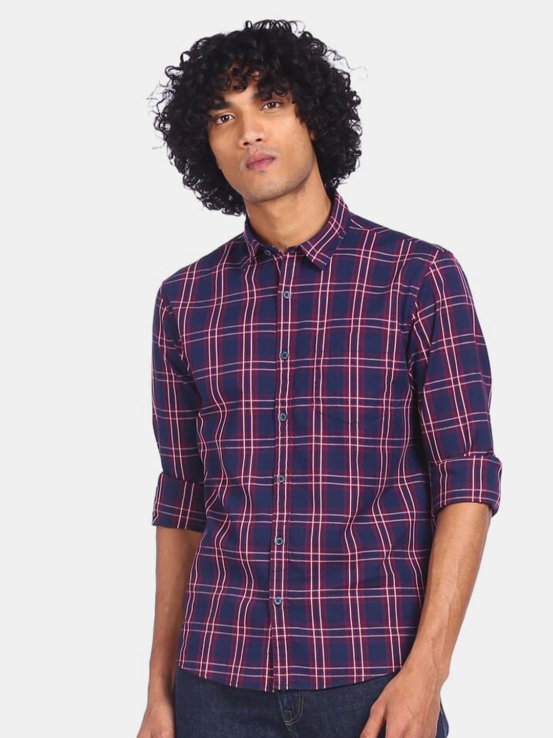 

Ruggers Men Blue Tartan Checks Regular Fit Cotton Casual Shirt