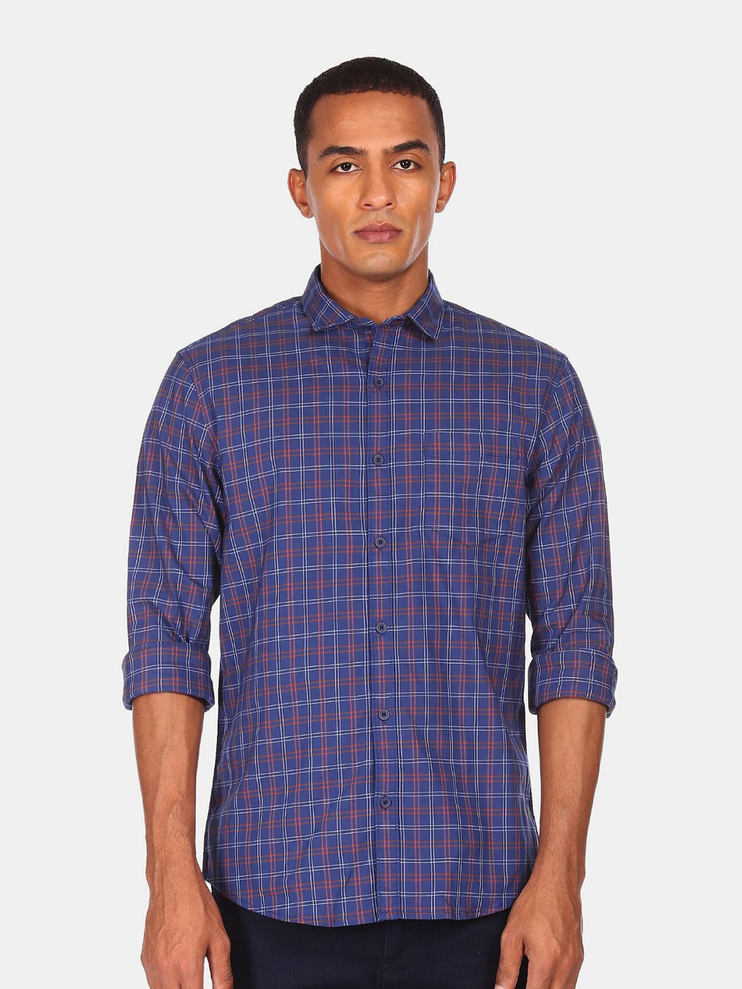 

Ruggers Men Blue Checked Regular Fit Casual Shirt