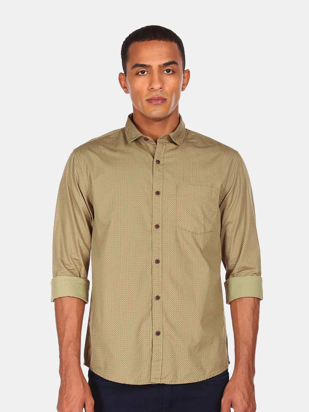 

Ruggers Men Beige Solid Cotton Regular Fit Casual Shirt