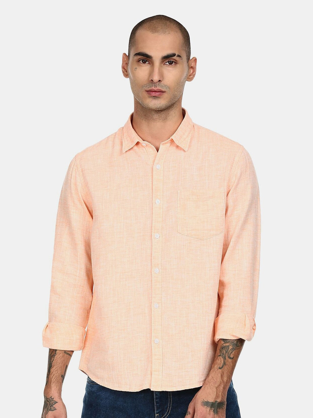 

Ruggers Men Orange Solid Regular Fit Casual Shirt