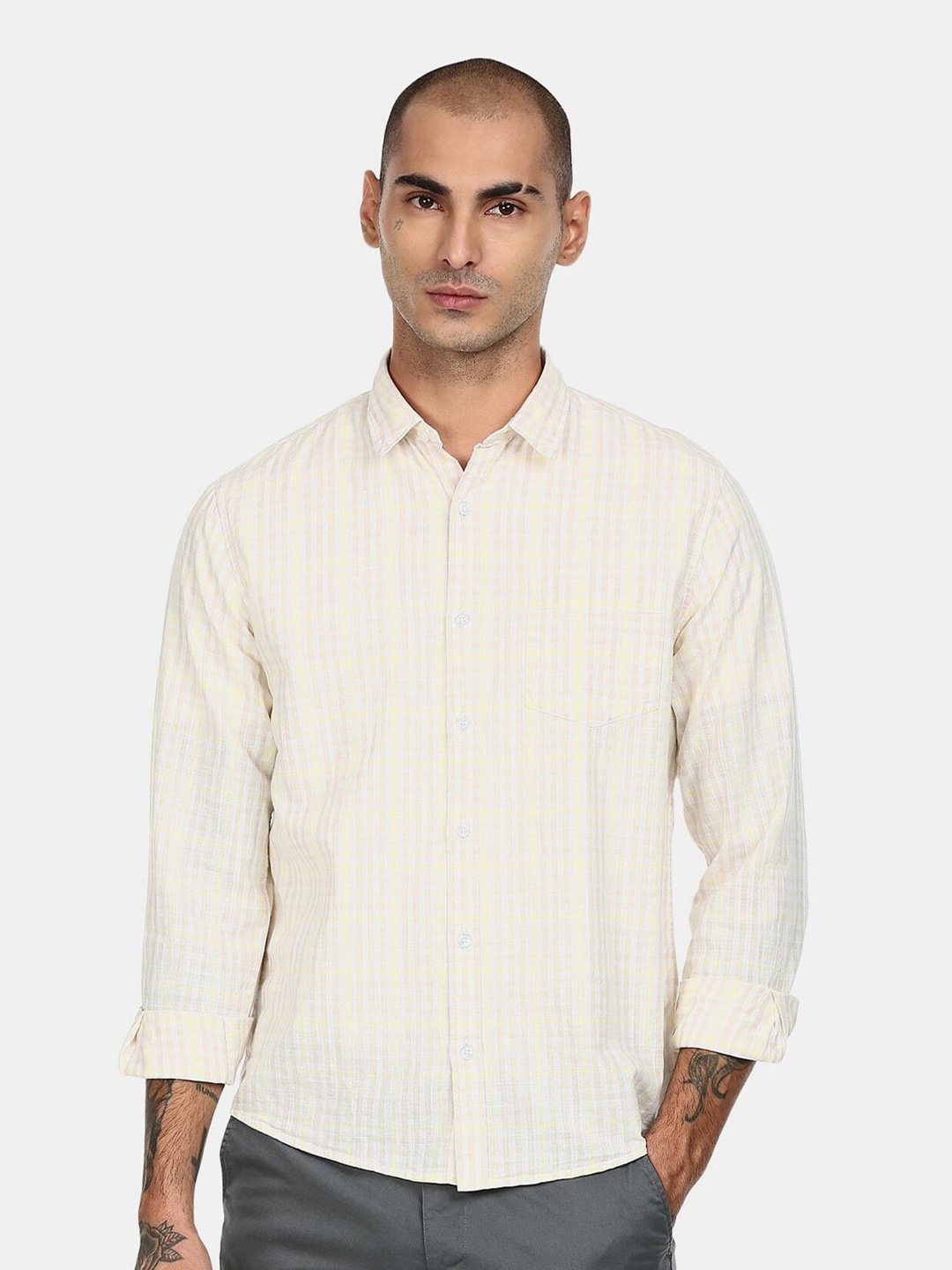 

Ruggers Men Yellow Tartan Checks Regular Fit Checked Casual Shirt
