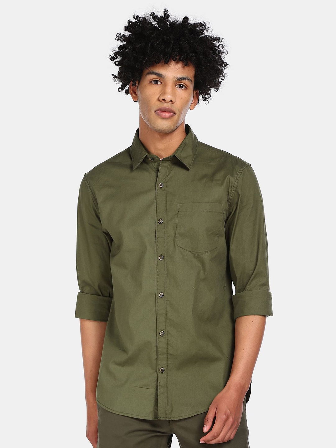 

Ruggers Men Olive Green Regular Fit Cotton Casual Shirt