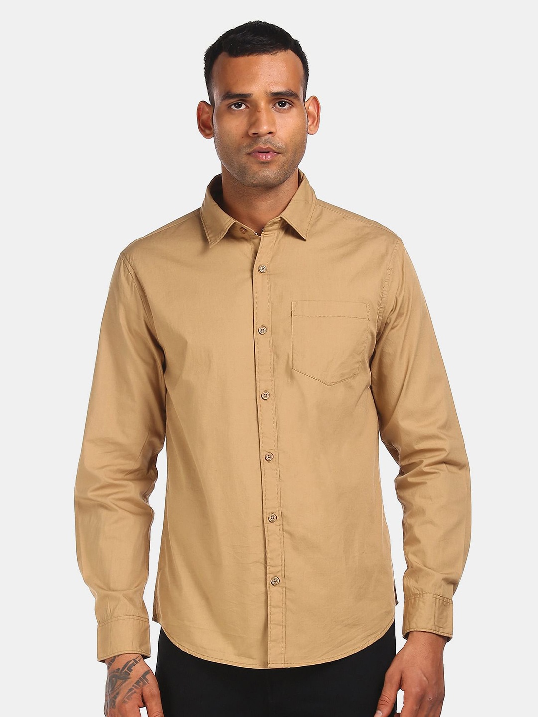 

Ruggers Men Khaki Cotton Casual Shirt