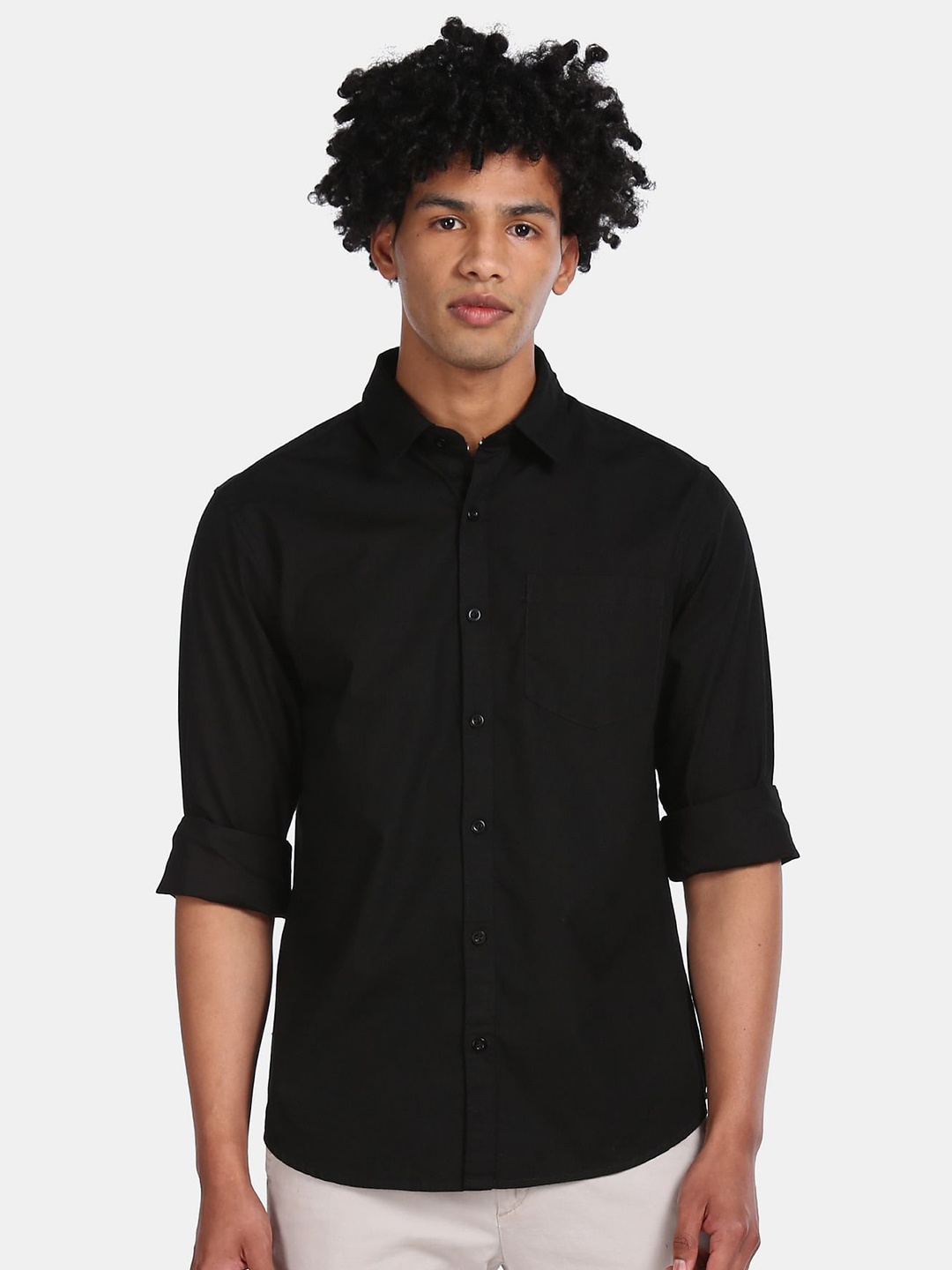 

Ruggers Men Black Solid Regular Fit Casual Shirt
