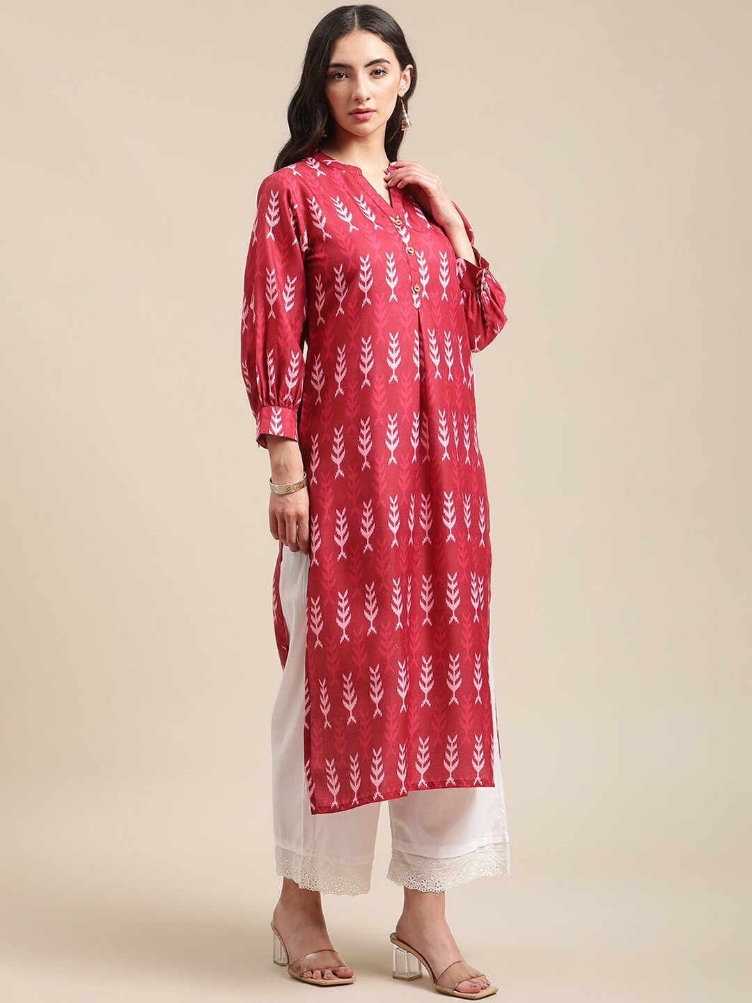 

Varanga Women Red Printed Pure Cotton Kurta with Trousers