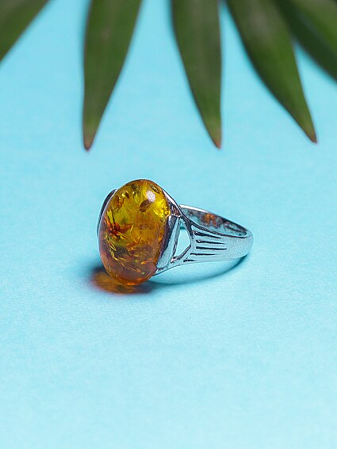 

DIVA WALK Silver-Plated & Yellow Stone Studded Finger Ring