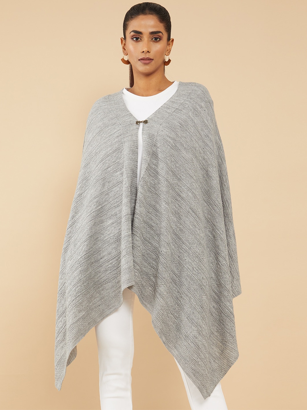 

Soch Women Grey Longline Poncho