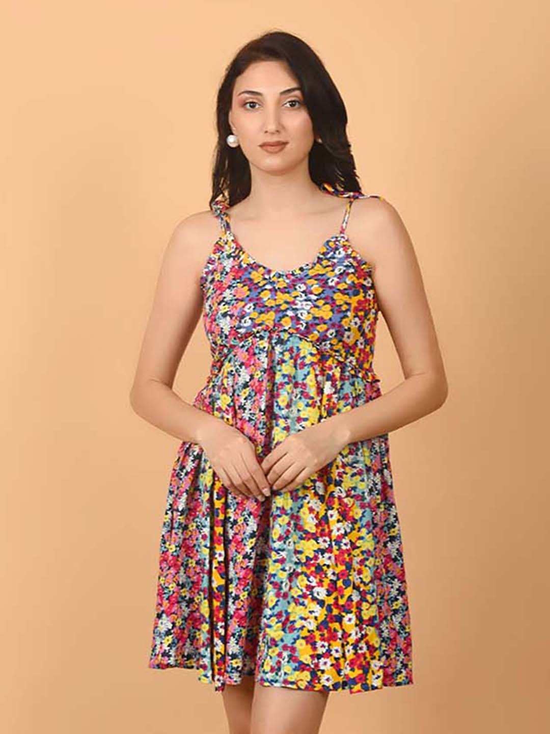 

FLAWLESS Multicoloured Floral A-Line Shoulder Strap Dress, Multi