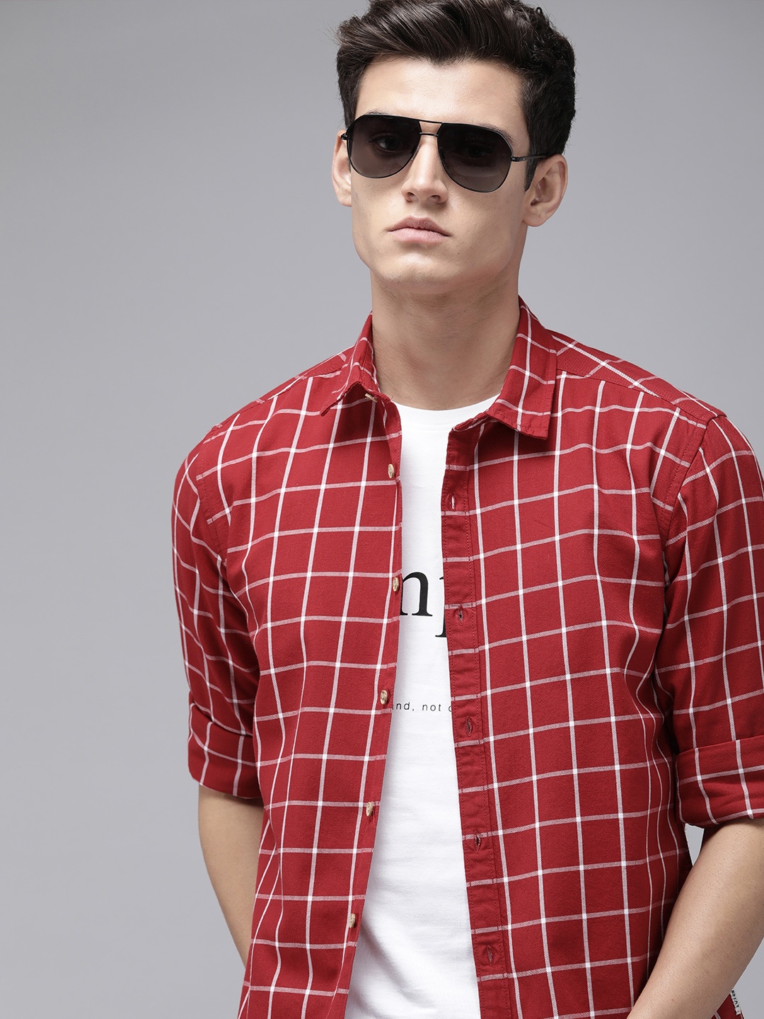 

BEAT LONDON by PEPE JEANS Men Red Classic Slim Fit Checked Casual Shirt