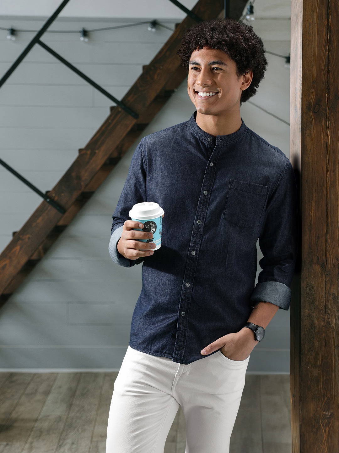 

BEAT LONDON by PEPE JEANS Men Blue Classic Slim Fit Pure Cotton Casual Shirt