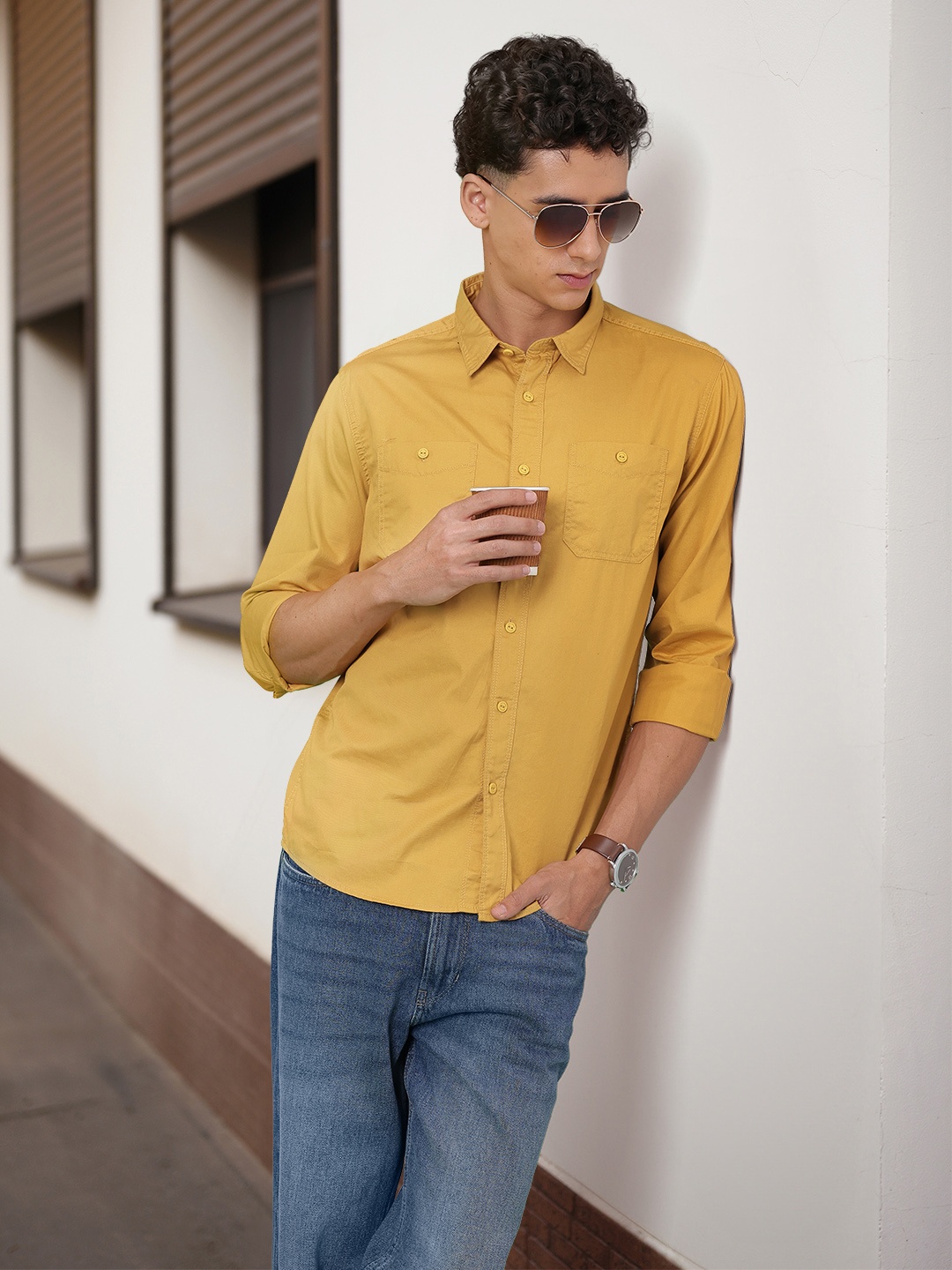 

BEAT LONDON by PEPE JEANS Men Mustard Yellow Classic Slim Fit Solid Opaque Casual Shirt