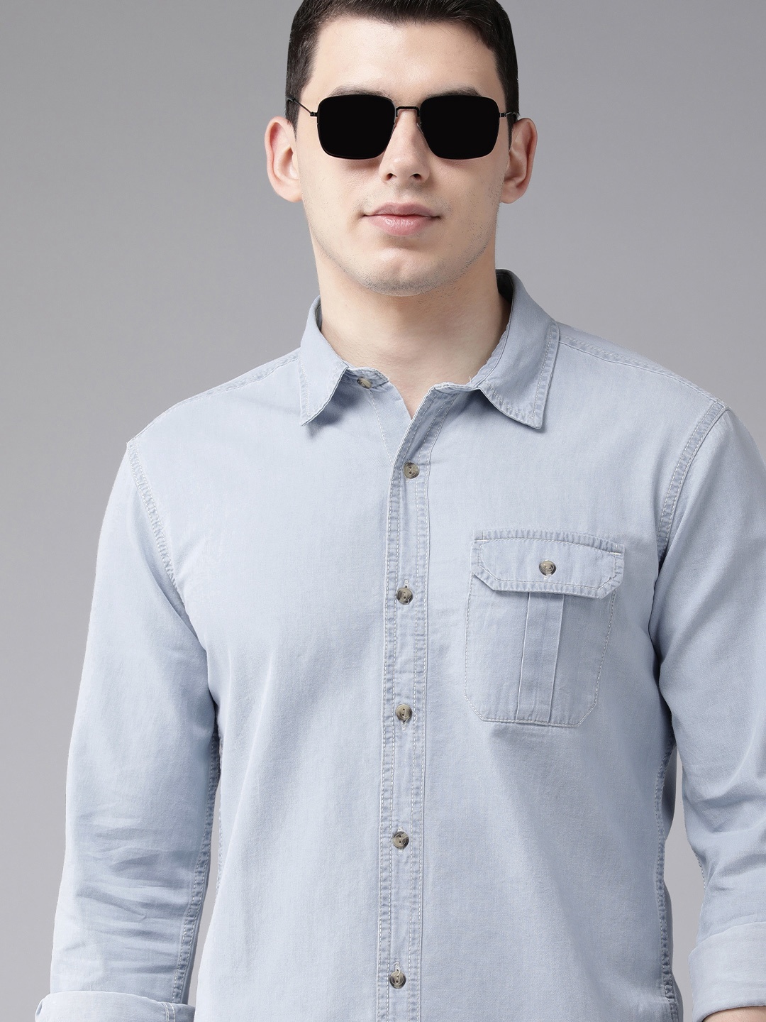 

BEAT LONDON by PEPE JEANS Men Blue Classic Slim Fit Pure Cotton Casual Shirt