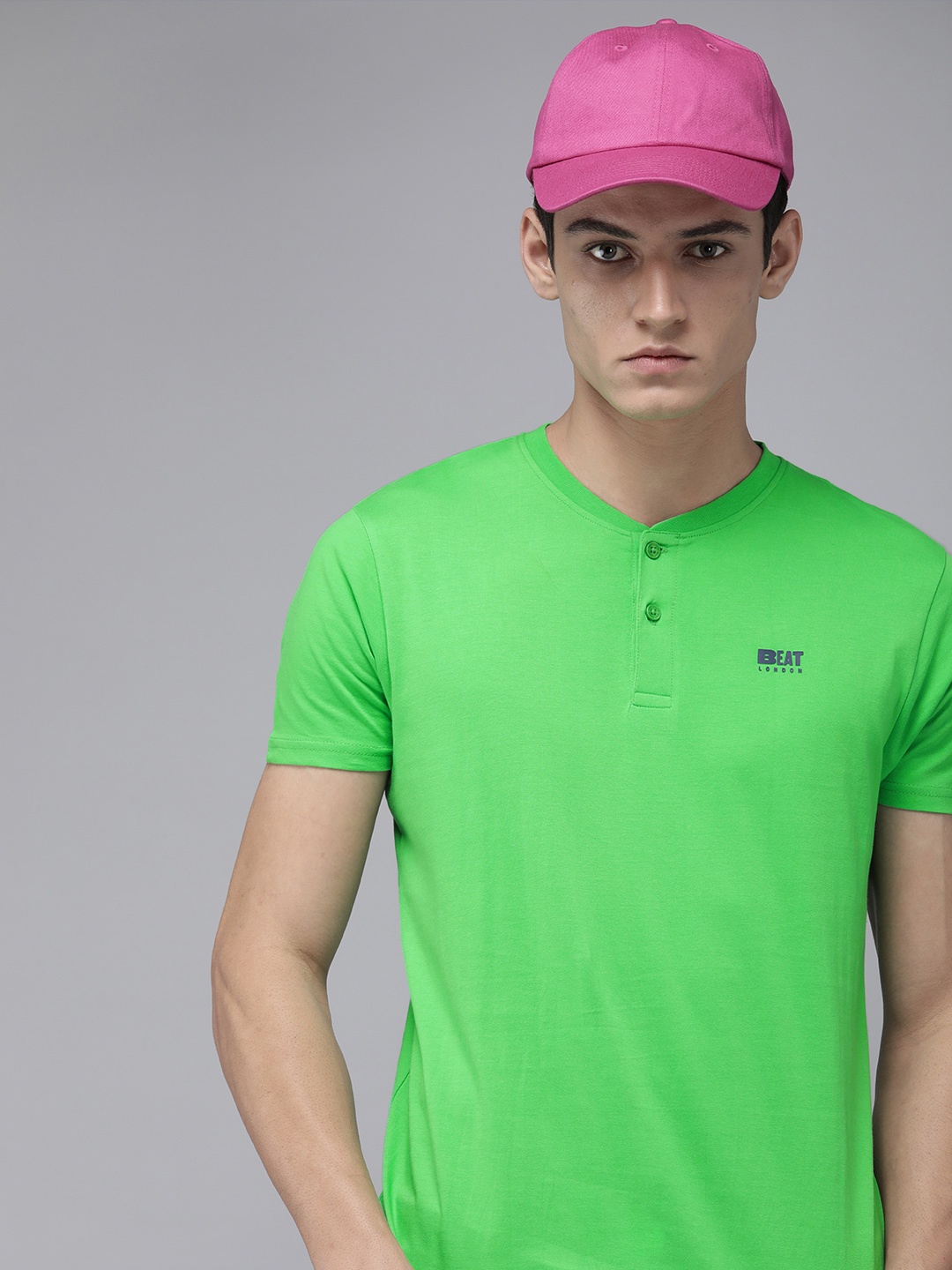 

BEAT LONDON by PEPE JEANS Men Green Henley Neck Slim Fit T-shirt