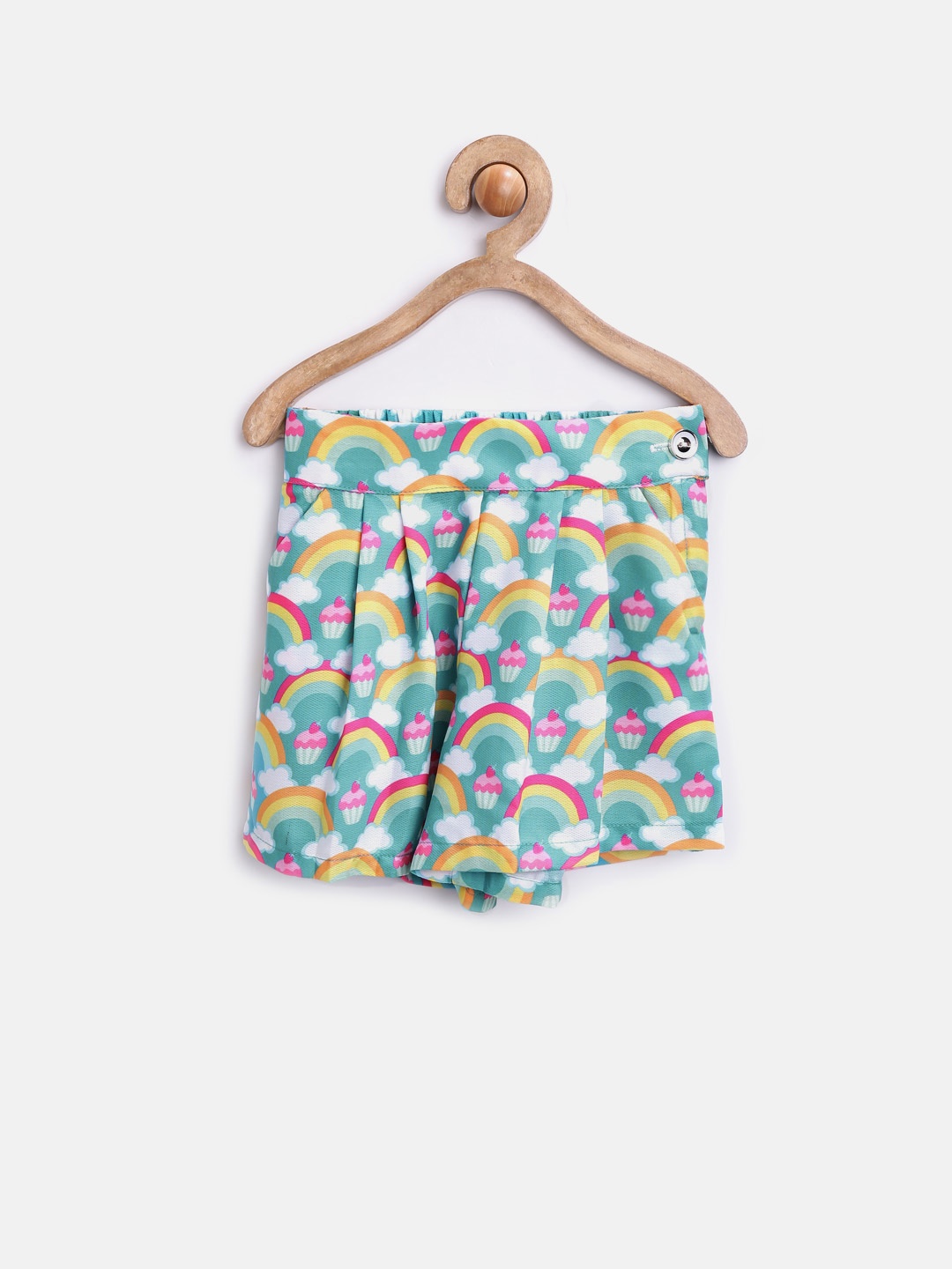 

Peppermint Girls Sea Green Printed Shorts