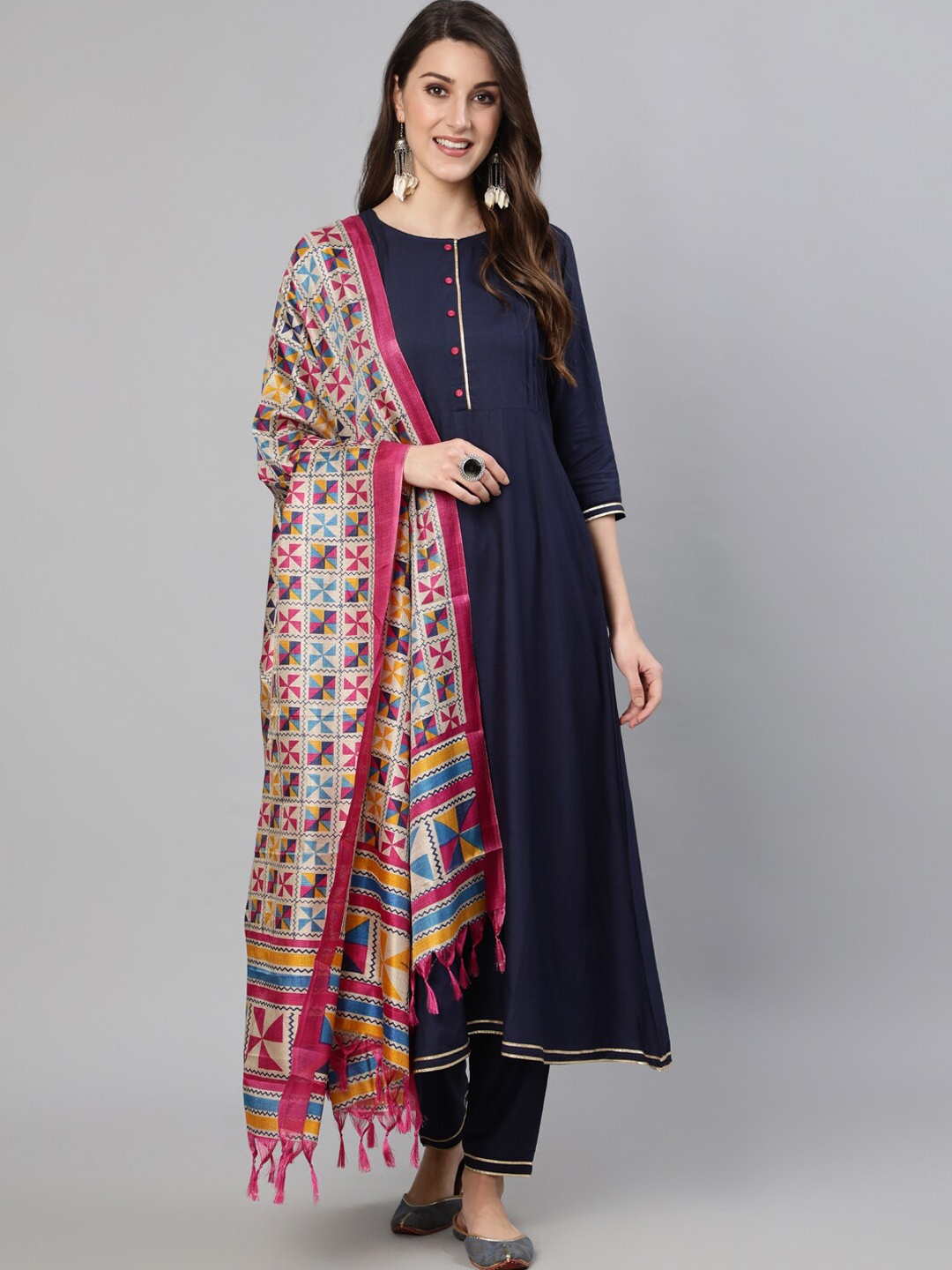 

Nayo Women Navy Blue Kurta with Trousers & With Dupatta